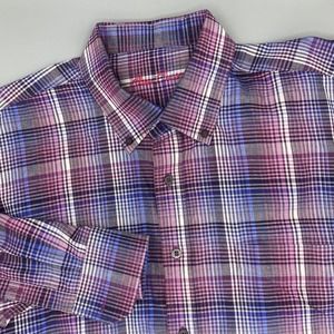 ALAN FLUSSER Men's Long Sleeve Shirt Size XL Colorful Plaid Purple Pink‎ Blue